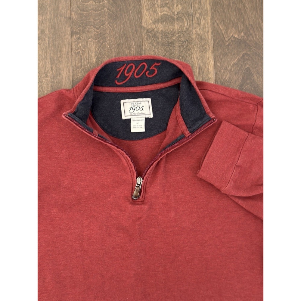 Jos A Bank 1905 Pullover Sweater Mens Tailored Fit Size M Red Quarter Zip Cotton